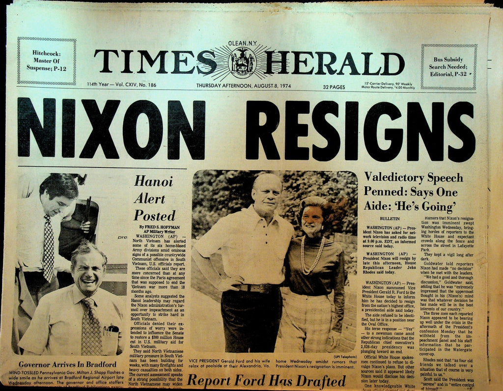 Olean Times Herald August 8 1974 Richard Nixon Resigns0