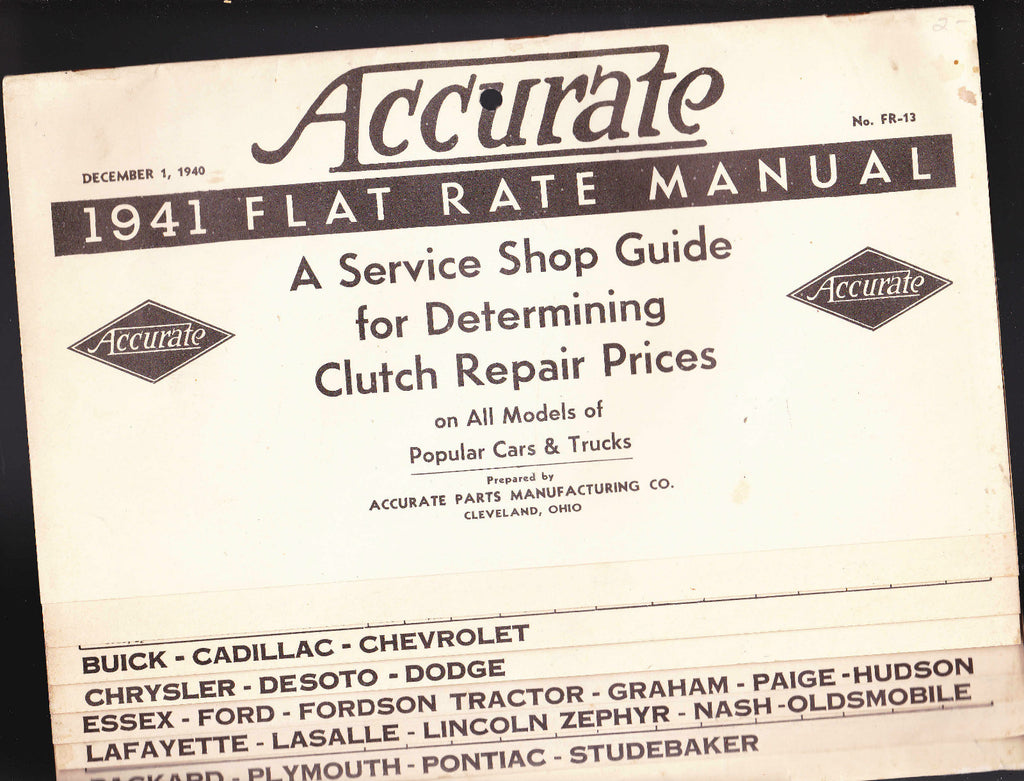Accurate 1941 Flat Rate Manual Shop Guide Clutch Repair Prices on Cars0