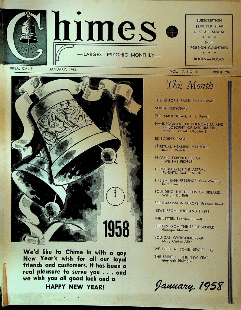 Chimes Magazine Psychic January 1958 Enid Smith Beatrice Russell Enid Smith