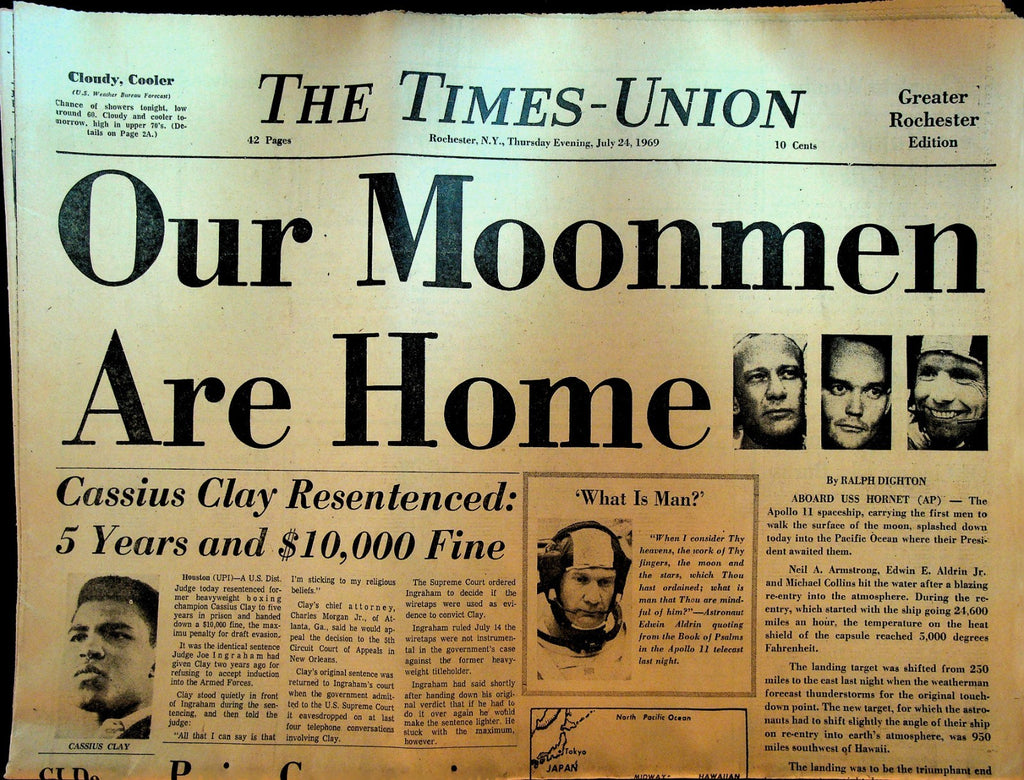 Rochester Times Union July 24 1969 Apollo 11 Home Cassius Clay Resentenced0