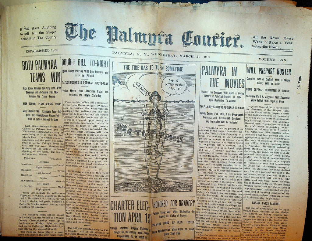 Palmyra Courier March 5 1919 Local Baseball American Red Cross WWI0
