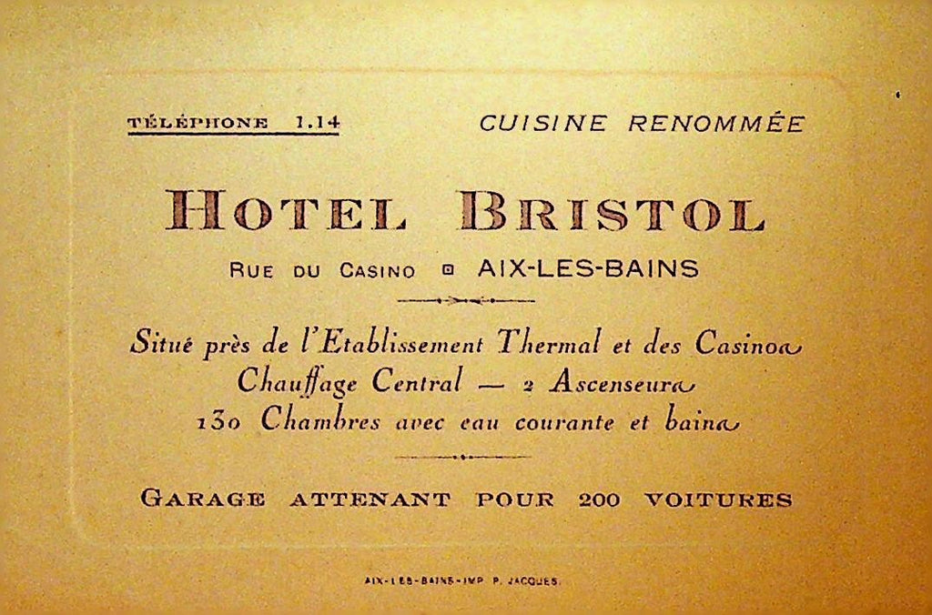 Hotel Bristol Business Card 1930s Aix Les Bains France Personal Introduction0