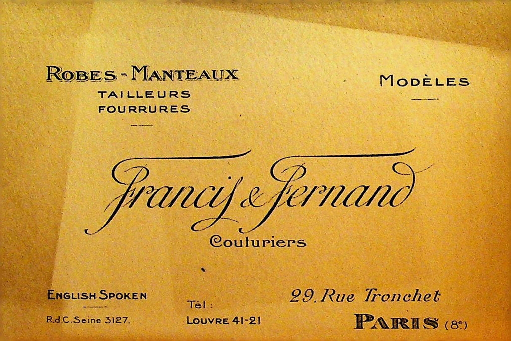 Francy & Fernand Couturiers Business Card 1930s  Paris France Fashion House0