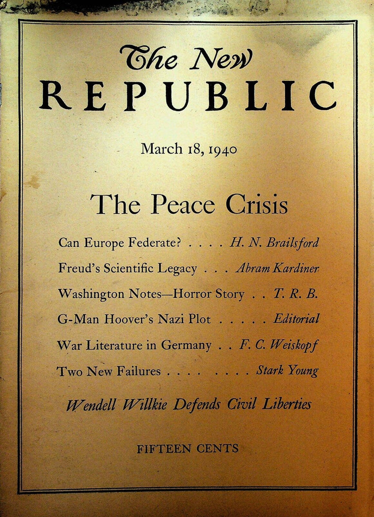 The New Republic Magazine March 18 1940 Sigmund Freud J Edgar Hoover