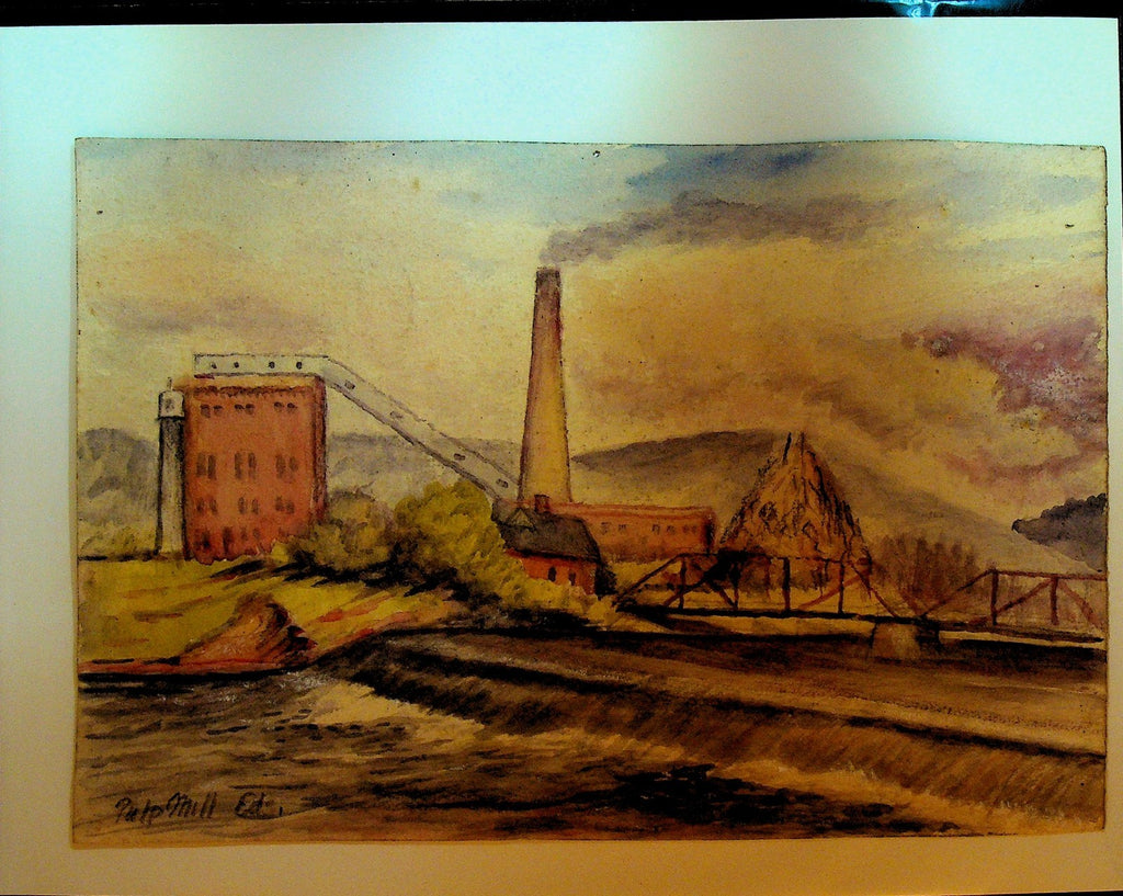 EP Cliff New Brunswick Ca Artist Watercolor Painting ca 1910 Pulp Mill0