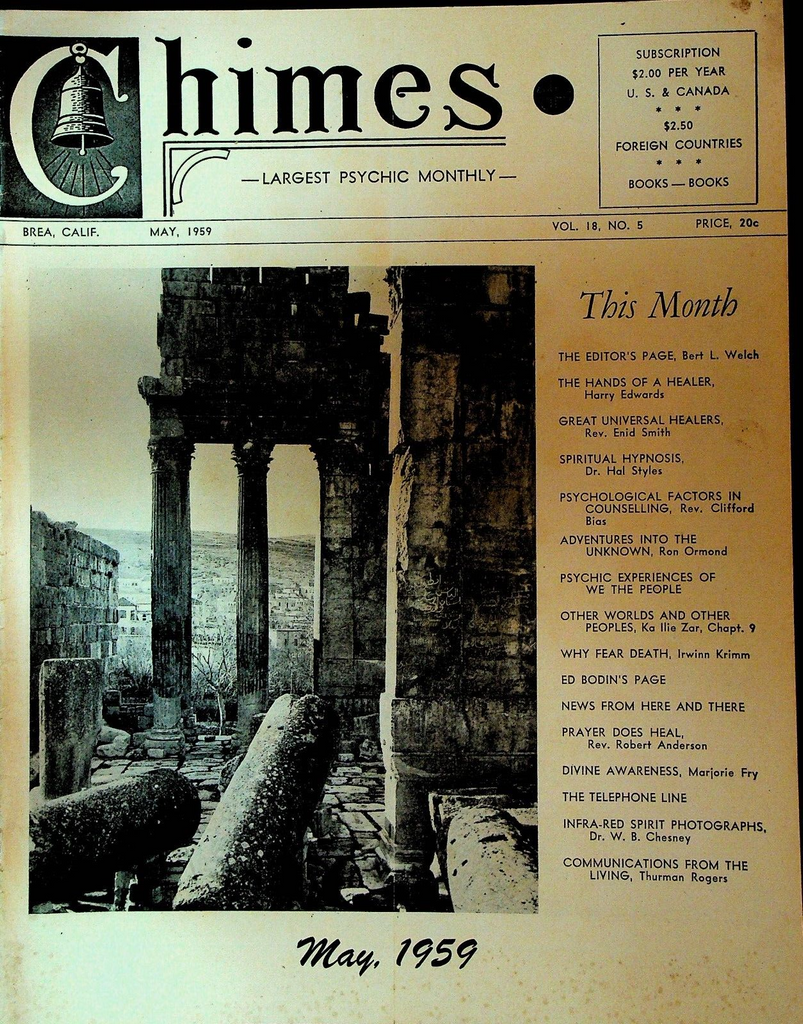 Chimes Magazine Psychic May 1959 Clifford Bias Enid Smith Thurman Rogers