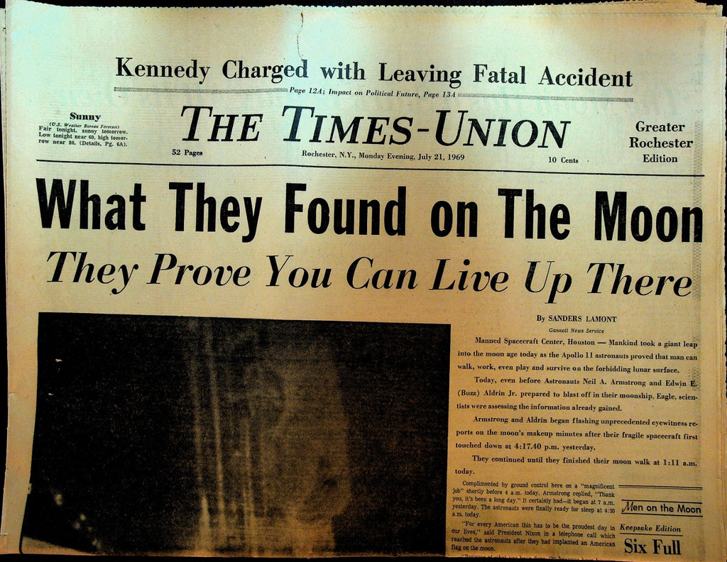 Rochester Times Union July 21 1969 Apollo 11 Moon Ted Kennedy Chappaquiddick0