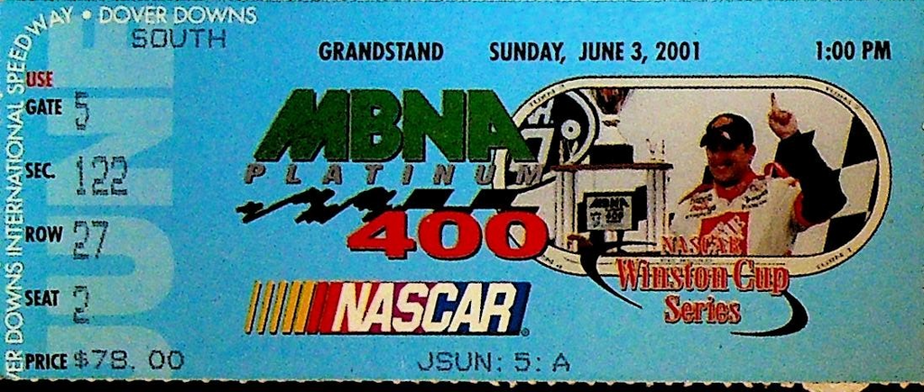 MBNA Platinum 400 NASCAR Ticket Stub June 3 2001 Grandstand0
