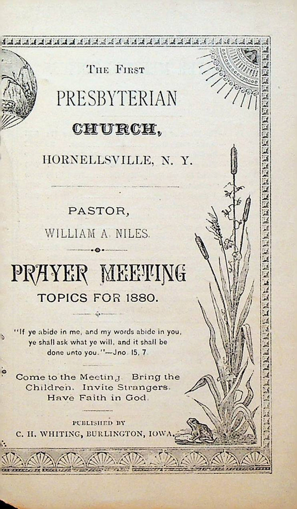First Presbyterian Church Hornellsville NY 1880 Prayer Meeting Topics Booklet0
