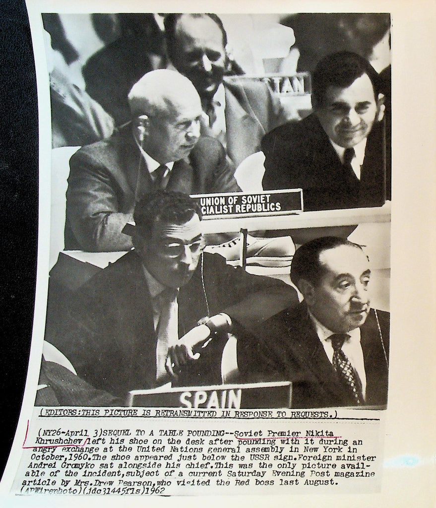 Nikita Khrushchev Wire Photo 1962 Shoe Left on Desk After Pounding0
