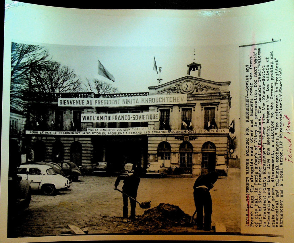 Nikita Khrushchev Wire Photo 1960 France Welcoming For Upcoming Meeting0