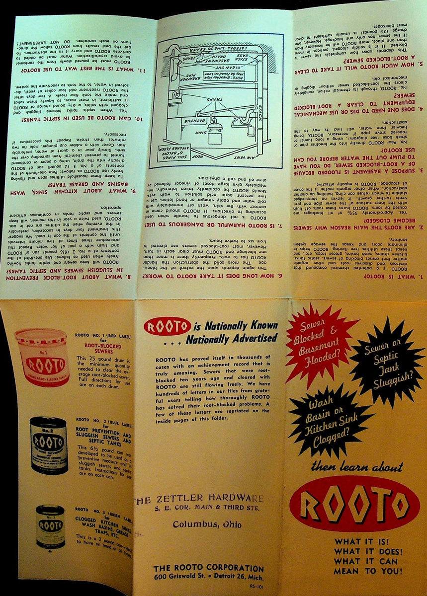 Rooto 1951 Ad Brochure Sink & Septic & Sewer Cleaner – Papergoy
