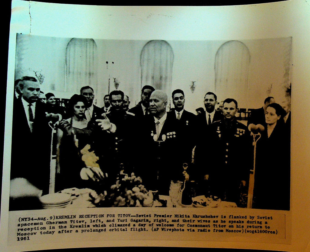 Nikita Khrushchev Wire Photo 1961 Cosmonauts Gherman Titov Yuri Gagarin0