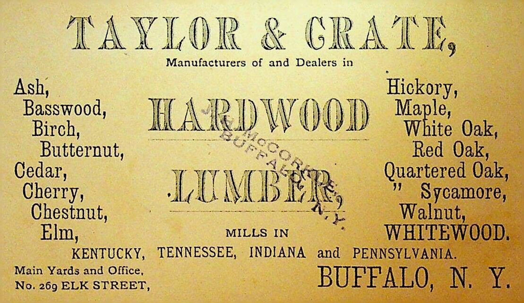 Taylor & Grate Hardwood & Lumber Dealer Buffalo NY 1800s Business Card