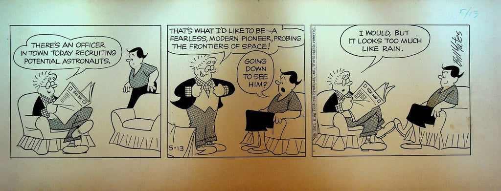 Professor Phumble Original Comic Strip Art Bill Yates March 13 1961 Astronaut