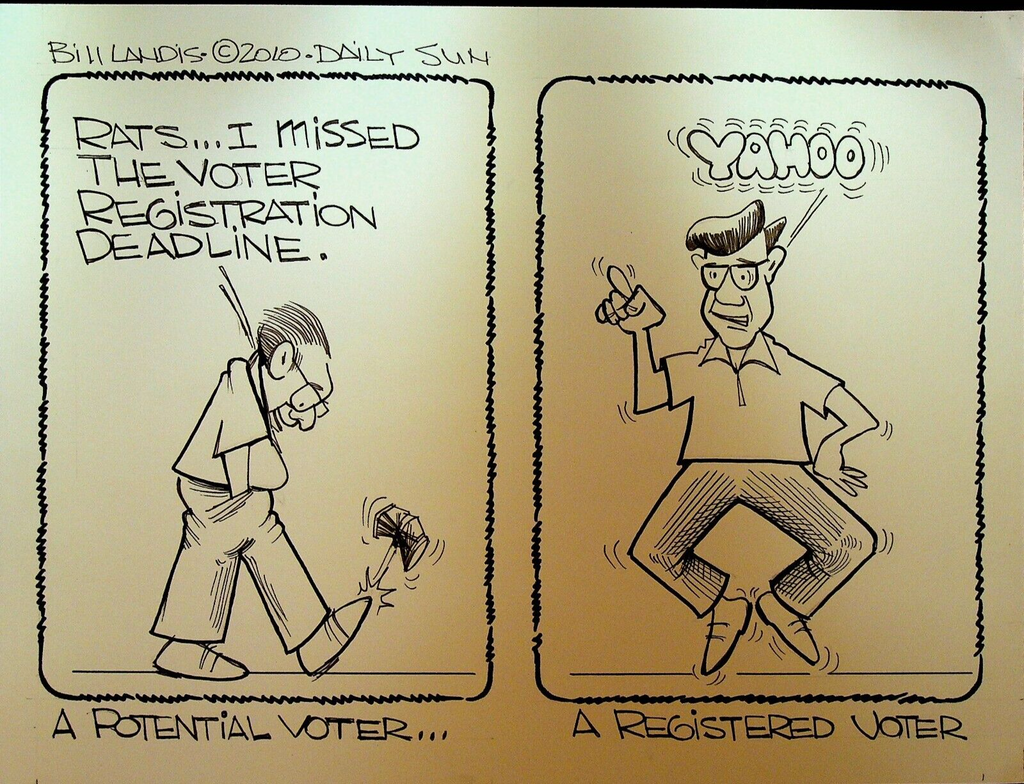 Bill Landis Original Cartoon Art The Villages Daily Sun 2010 Voter Registration