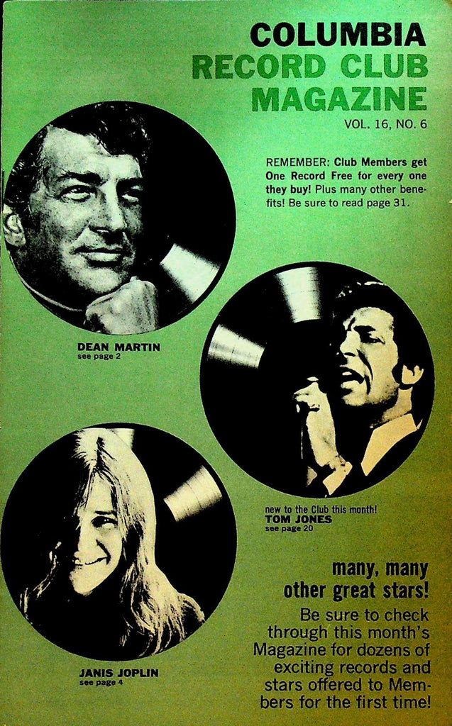 Columbia House Record Club Magazine 1969 vol 16 #6 Tom Jones Janis Joplin0