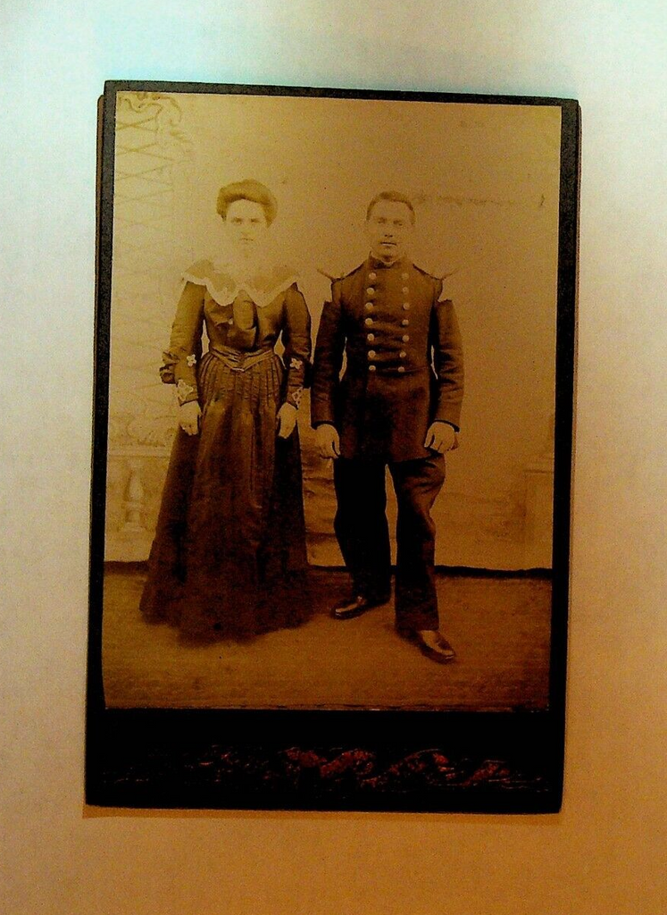 Man in Uniform with Wife Cabinet Studio Card Vintage