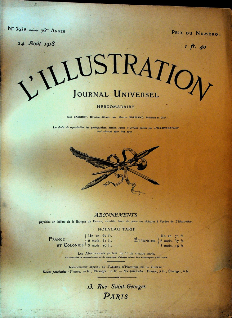 L'Illustration Magazine August 24 1918 WWI French Magazine0
