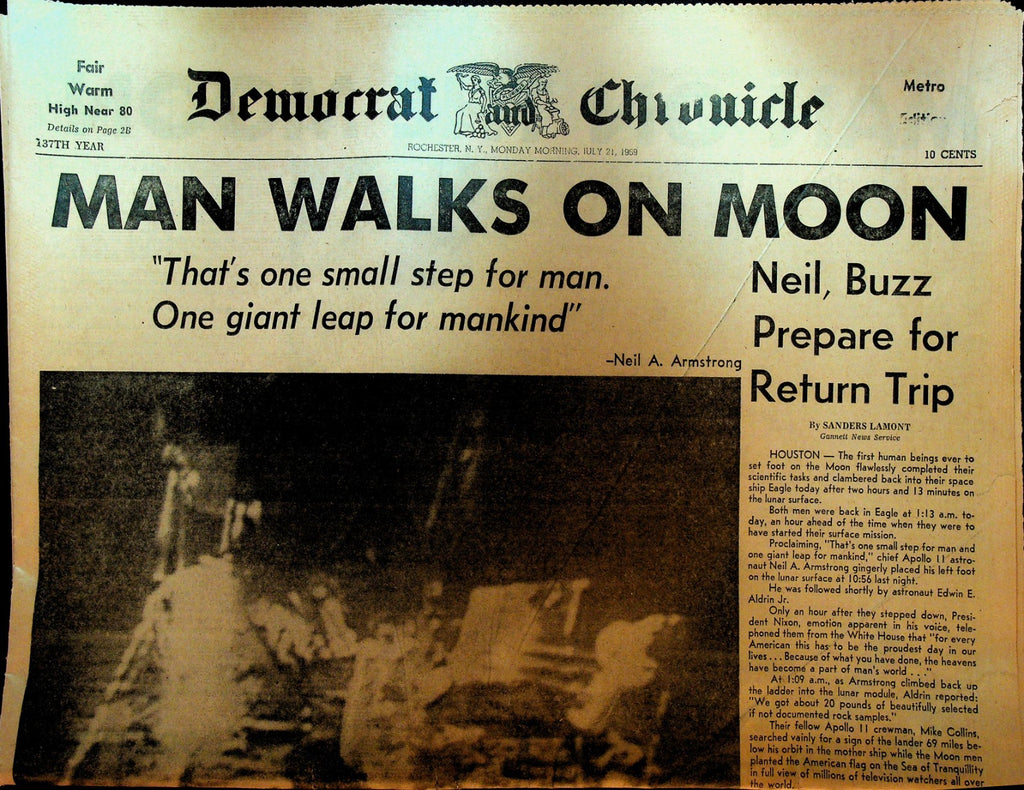 Rochester Democrat & Chronicle July 21 1969 Man Walks On Moon Neil Armstrong0