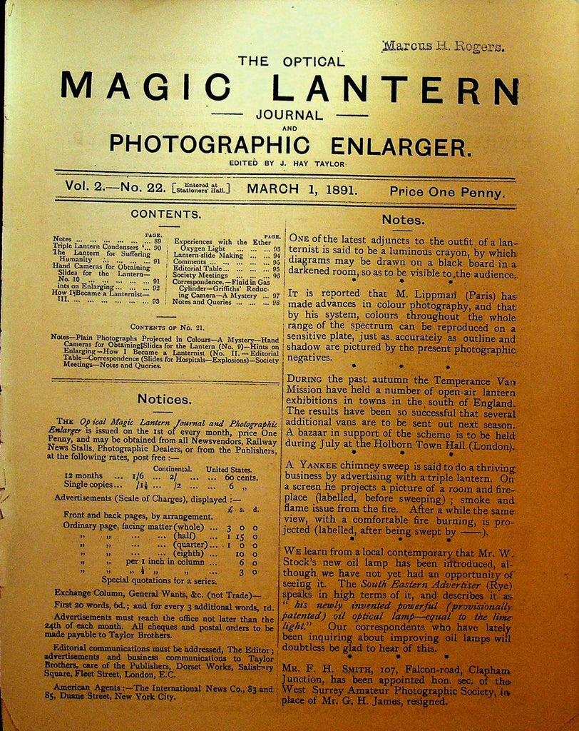 The Optical Magic Lantern Journal & Photographic Enlarger March 1 18910