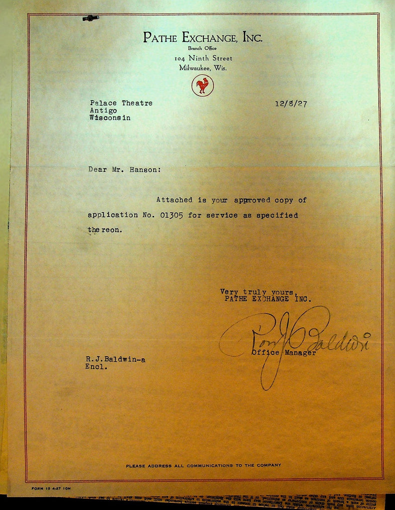 Pathe Exchange Letterhead & Contract September 8 1927 Will Rogers0