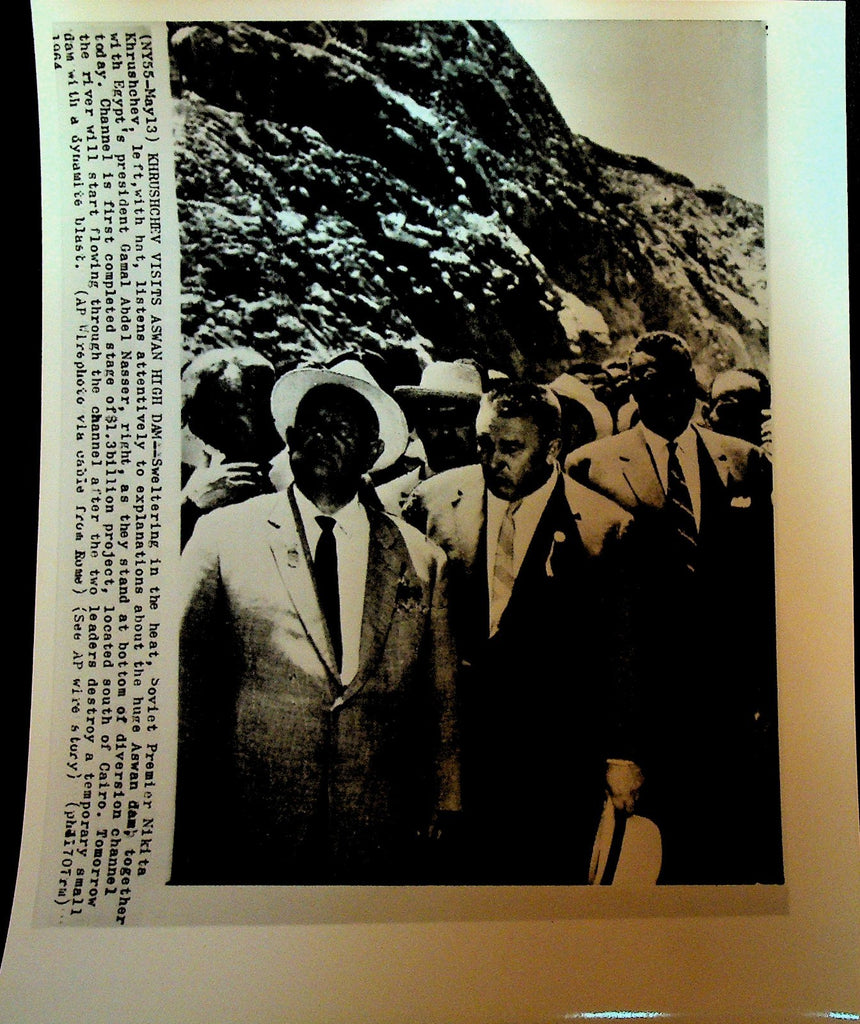 Nikita Khrushchev Wire Photo 1964 Gamal Abdel Nasser Aswan Dam Egypt0