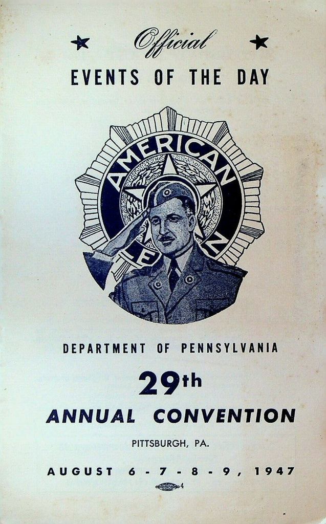 American Legion Convention Pennsylvania Official Events of the Day August 19470