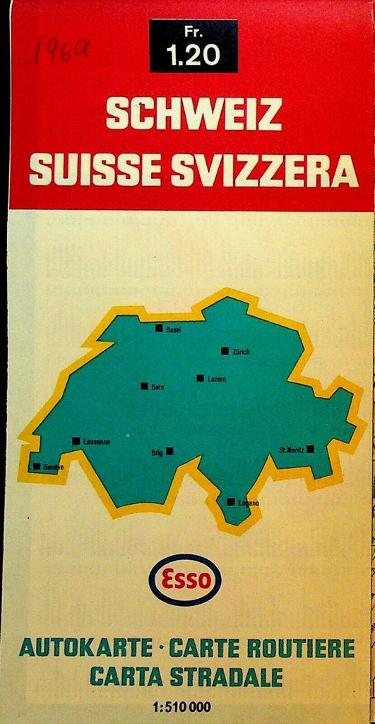 Esso Gas Station Map Schweiz Suisse Svizzera 1969 Switzerland