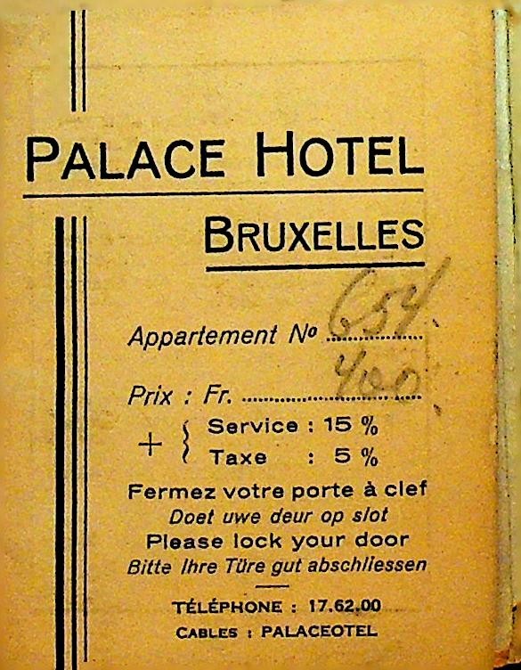 Palace Hotel Brussels Bruxelles Souvenir Tourist Map ca 19350