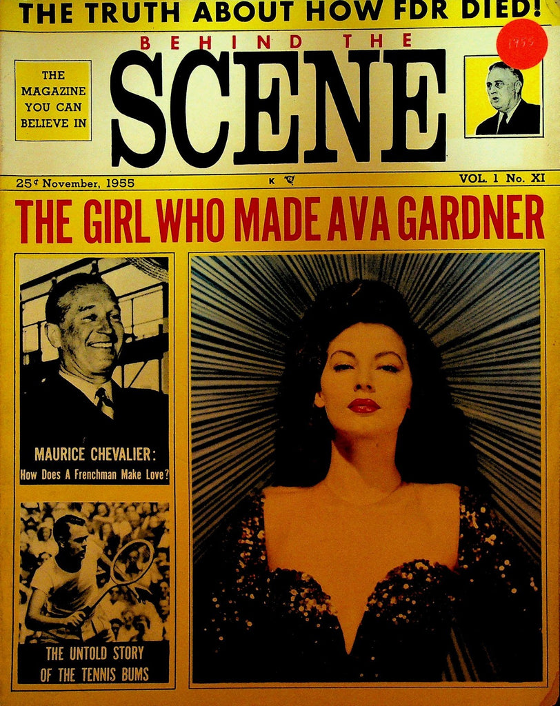 Behind the Scene Magazine November 1955 Maurice Chevalier Ava Gardner FDR0