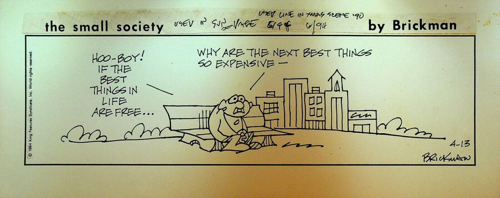 The Small Society Original Comic Strip Art April 13 1984 Best Things Life Free