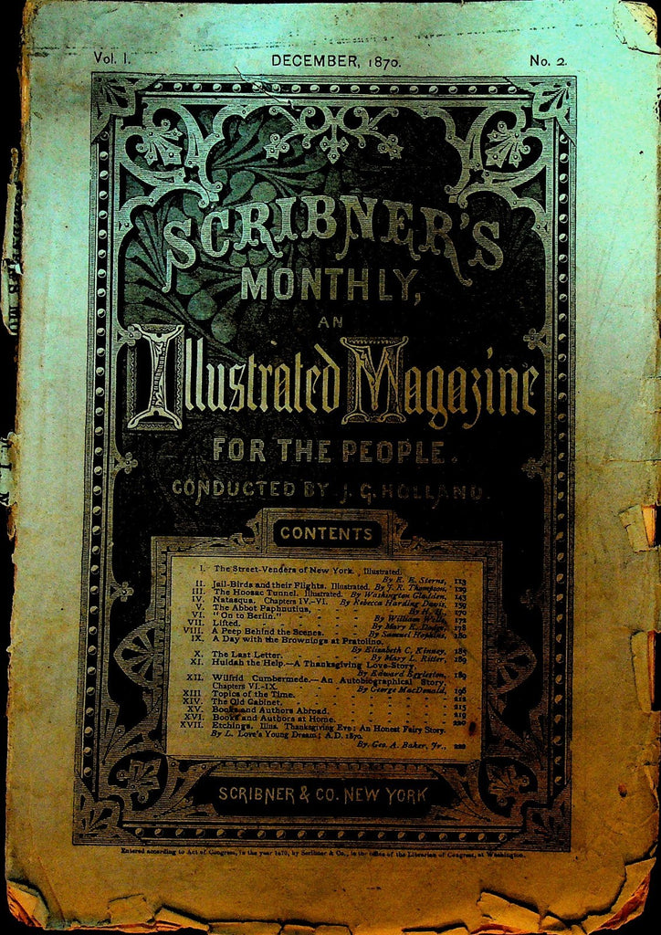Scribner's Monthly Magazine December 1870 2nd Issue NYC Street Vendors0