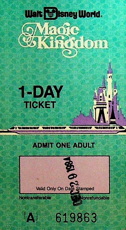 Walt Disney World Magic Kingdom One Day Ticket 1984