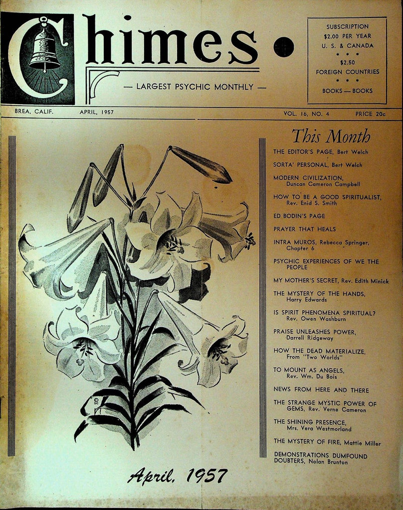 Chimes Magazine Psychic April 1957 Darrell Ridgeway William Du Bois Bert Welch