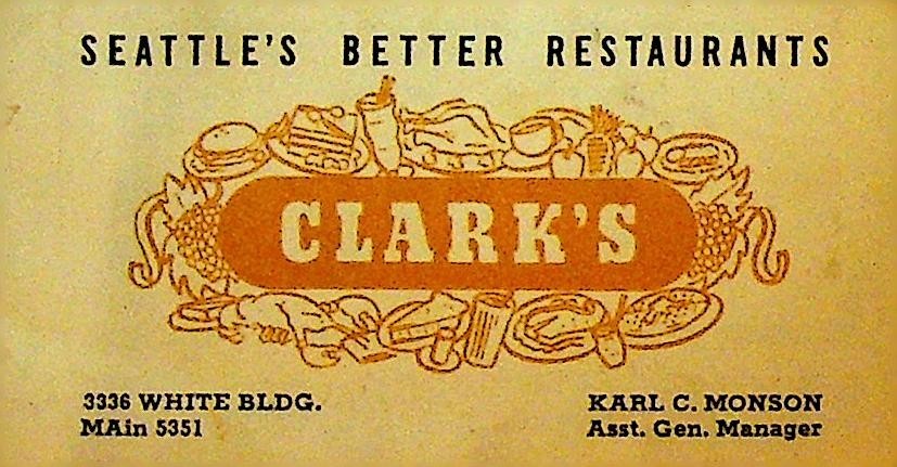 Clark's Seattle's Better Restaurants Business Card Seattle Washington0
