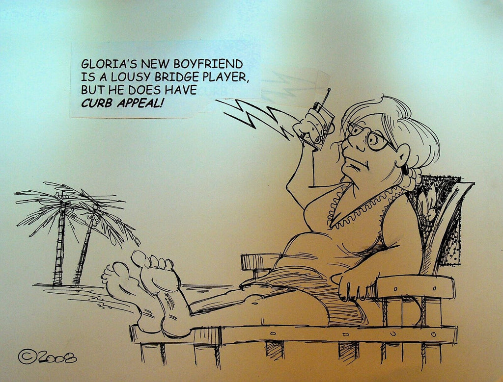 Bill Landis Original Cartoon Art The Villages Daily Sun 2008 Bridge Player