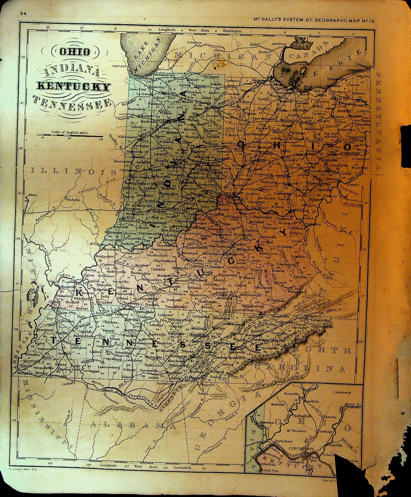 McNally's System of Geography 1800s Map 13 Ohio Indiana Kentucky Tennessee0