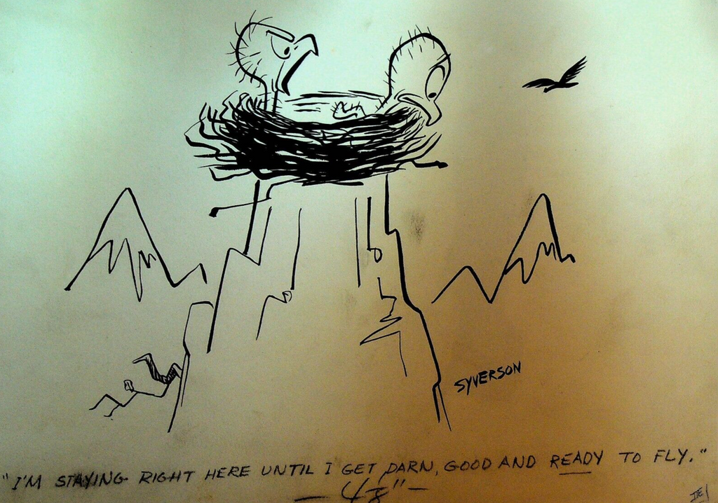 Henry S Syverson Original Art Birds in Nest Ready to Fly