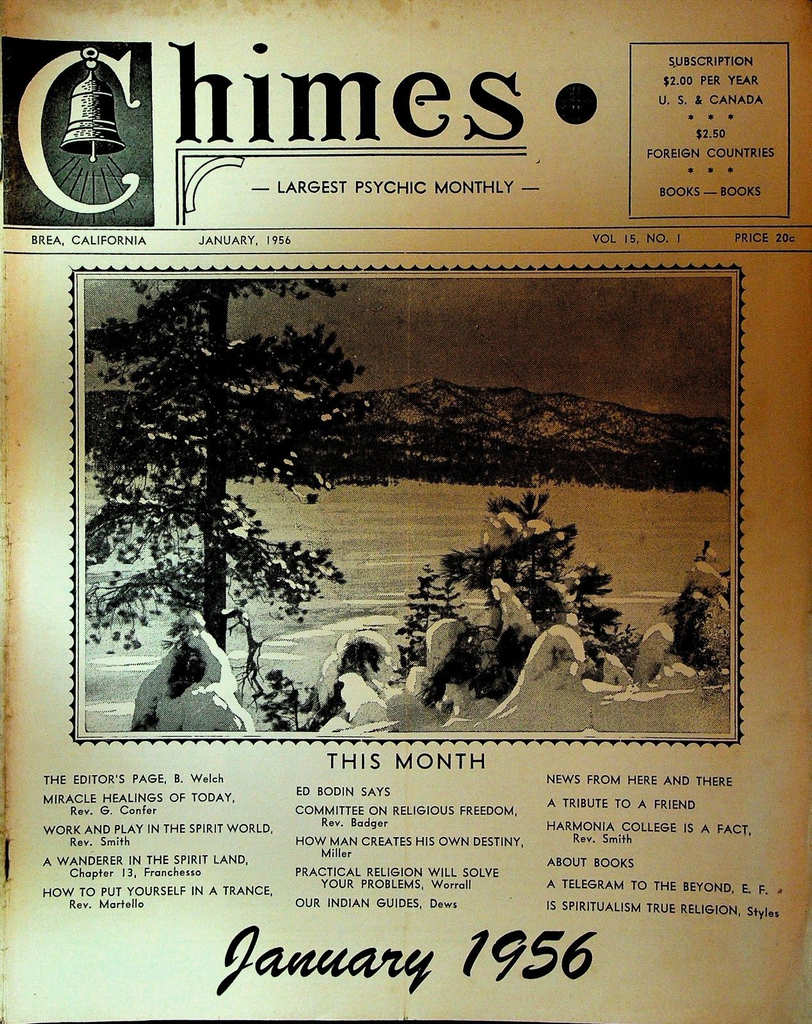 Chimes Magazine Psychic January 1956 Harmonia College Hal Styles Glenn Argoe