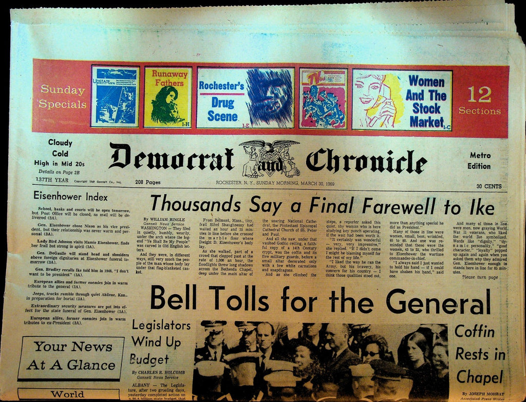 Rochester Democrat & Chronicle March 30 1969 Dwight Eisenhower Death0