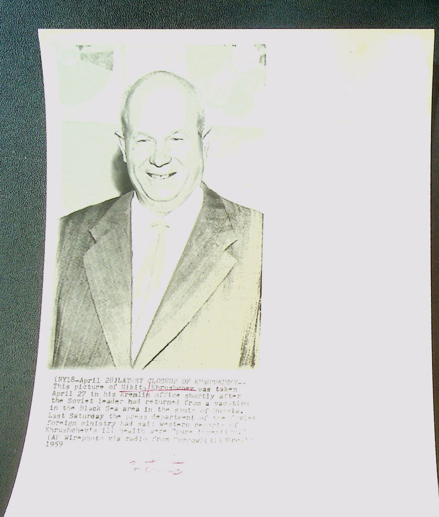 Nikita Khrushchev Wire Photo 1959 Latest Closeup0