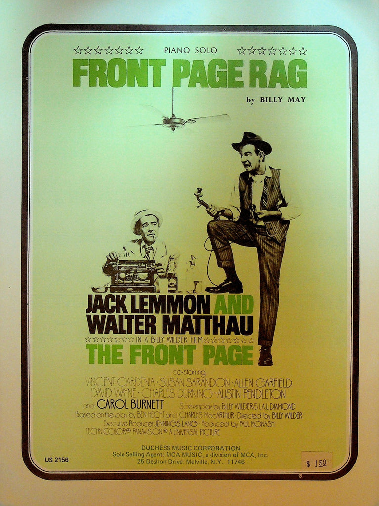 Front Page Rag Piano Solo Sheet Music 1975 Walter Matthau Jack Lemmon0