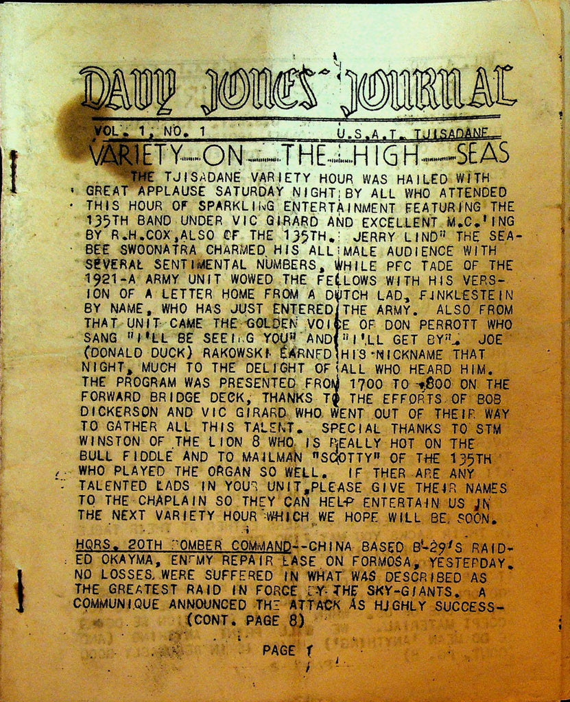 SS Tjisadane United States Army Transport October 22 1944 On Ship Journal0