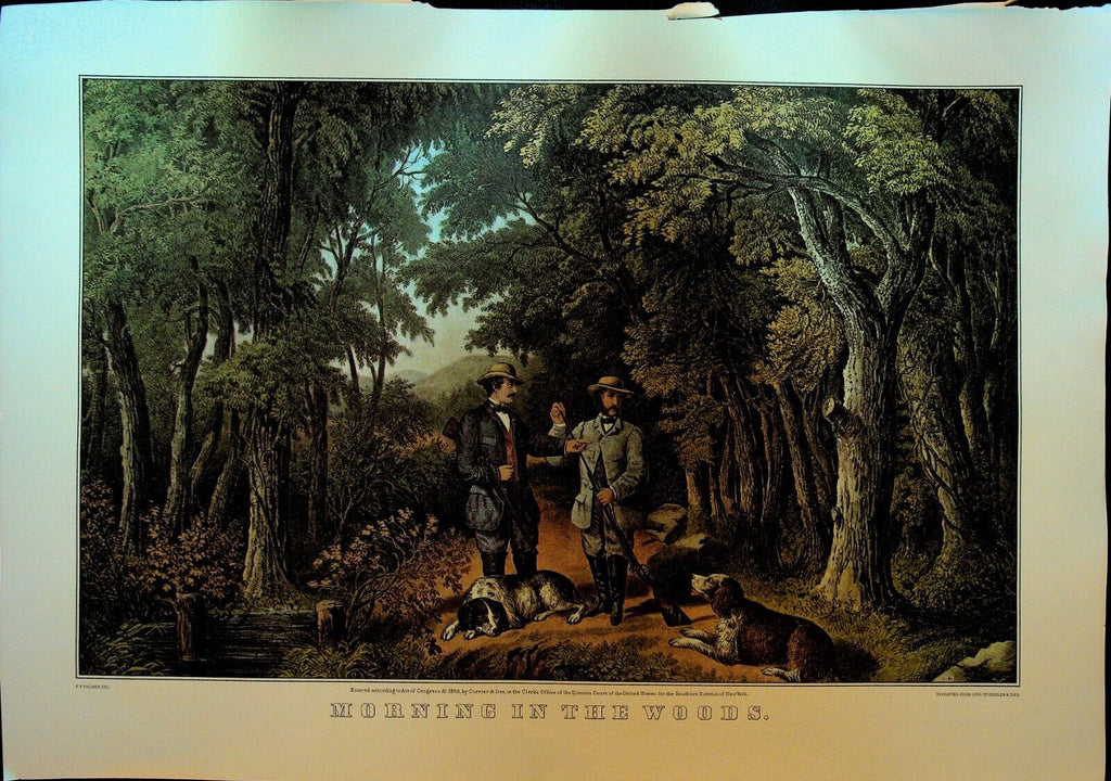 Currier & Ives Calendar Topper 1965 Morning in the Woods Hunting Dogs