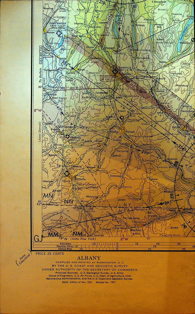 Albany NY Sectional Aeronautical Chart Map May 14 1957 Air Force Edition0