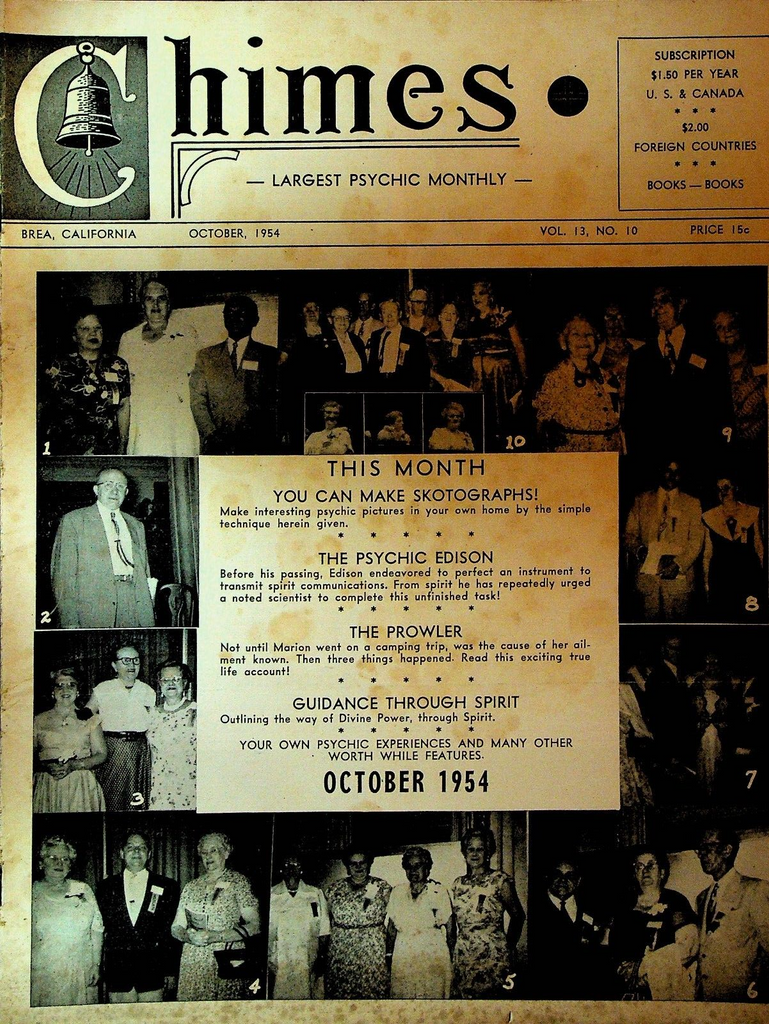 Chimes Magazine Psychic October 1954 Skotographs Thomas Edison Robert Chaney