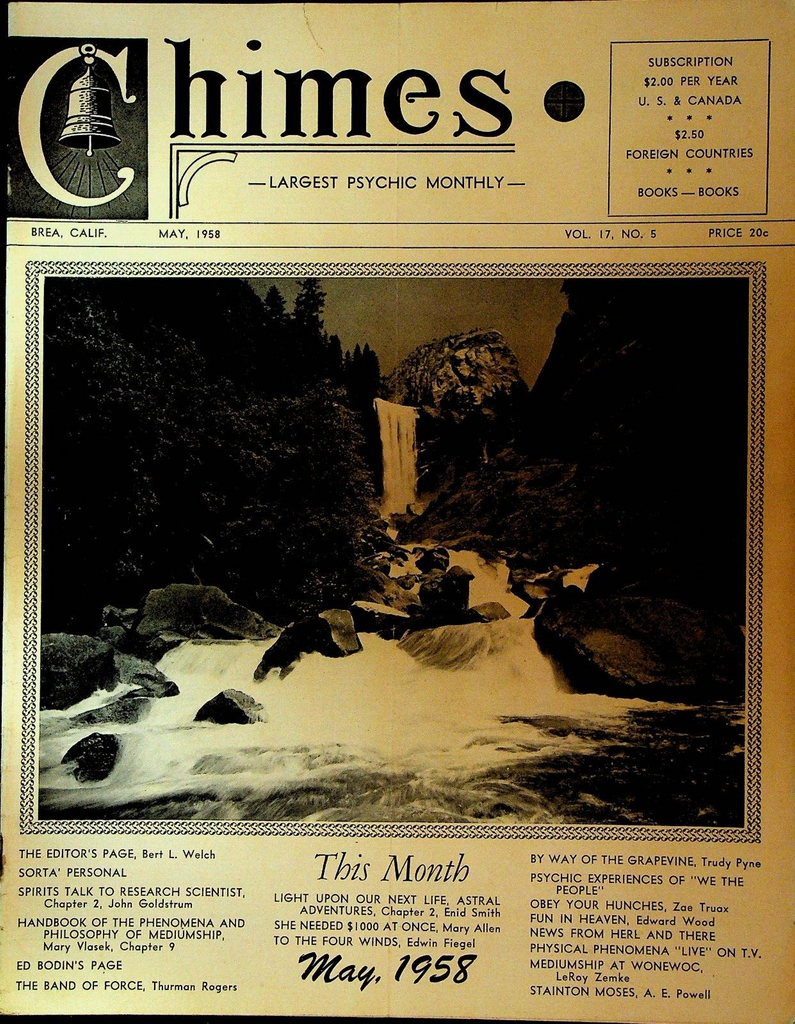 Chimes Magazine Psychic May 1958 Enid Smith Edwin Fiegel John Goldstrum