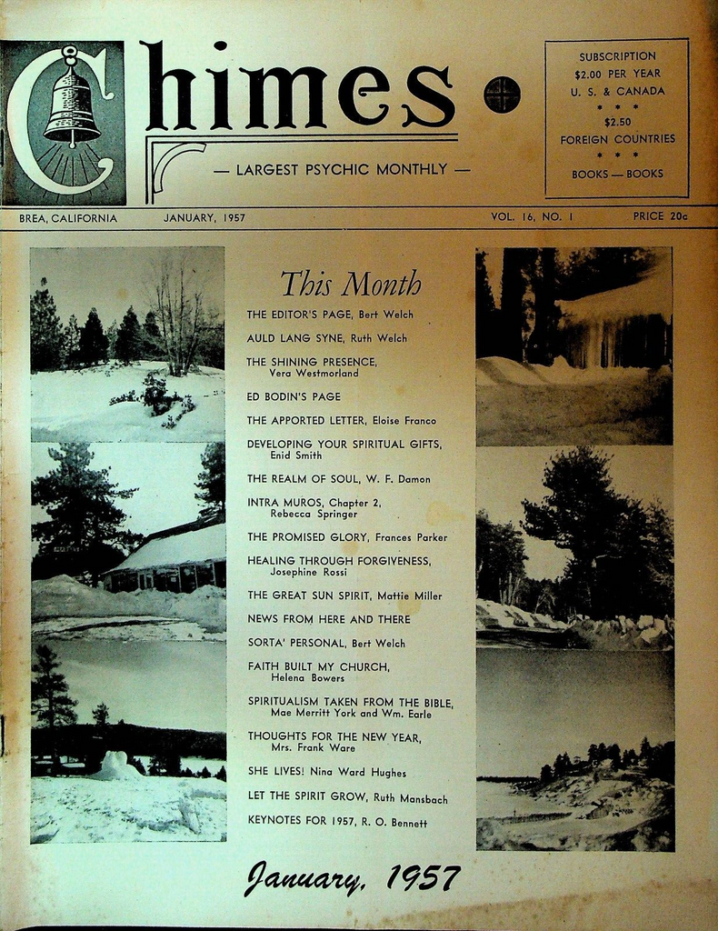 Chimes Magazine Psychic January 1957 Ruth Welch Enid Smith Rebecca Springer