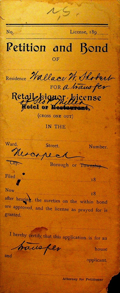 Retail Liquor License Petition & Bond 1890s Hollenback Township Pa0